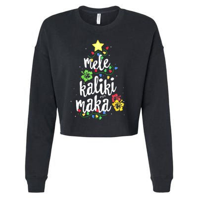 Mele Kalikimaka Tropical Christmas Hawaiian Santa Xmas Tree Cropped Pullover Crew