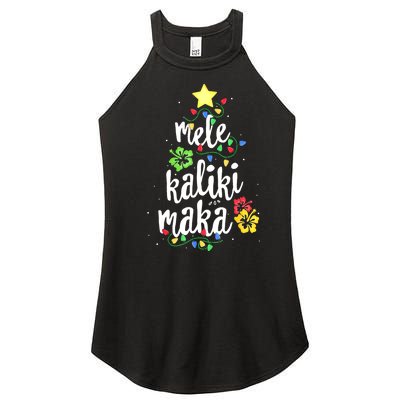 Mele Kalikimaka Tropical Christmas Hawaiian Santa Xmas Tree Women's Perfect Tri Rocker Tank