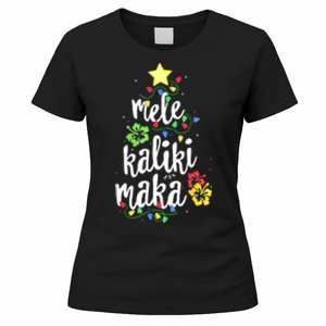 Mele Kalikimaka Tropical Christmas Hawaiian Santa Xmas Tree Women's T-Shirt