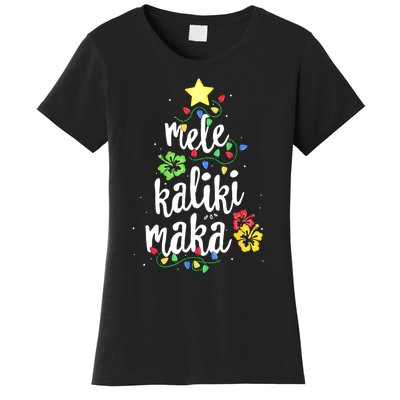 Mele Kalikimaka Tropical Christmas Hawaiian Santa Xmas Tree Women's T-Shirt