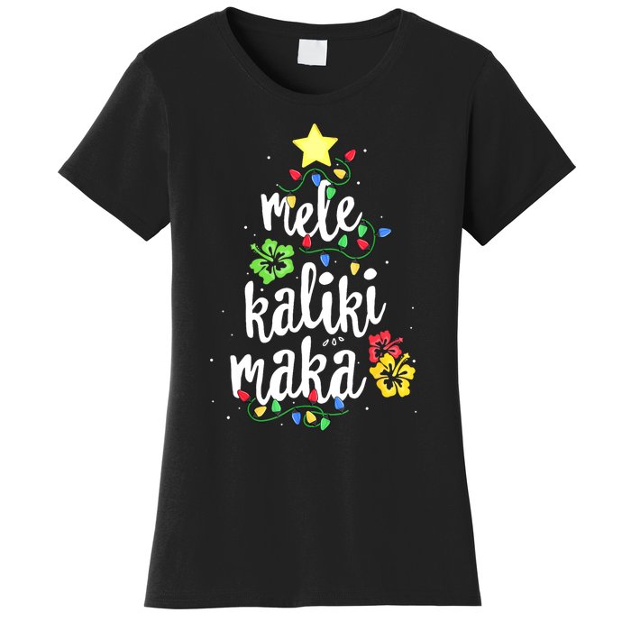 Mele Kalikimaka Tropical Christmas Hawaiian Santa Xmas Tree Women's T-Shirt