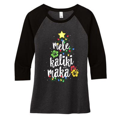 Mele Kalikimaka Tropical Christmas Hawaiian Santa Xmas Tree Women's Tri-Blend 3/4-Sleeve Raglan Shirt