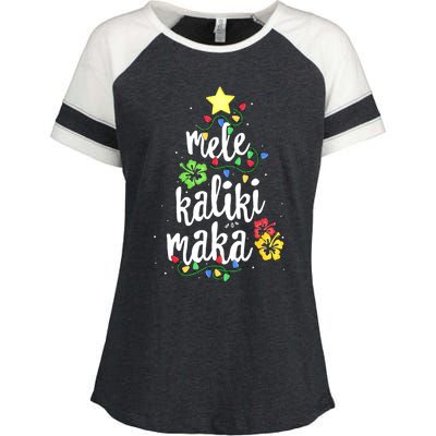 Mele Kalikimaka Tropical Christmas Hawaiian Santa Xmas Tree Enza Ladies Jersey Colorblock Tee