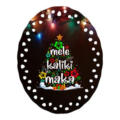 Mele Kalikimaka Tropical Christmas Hawaiian Santa Xmas Tree Ceramic Oval Ornament