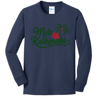 Mele Kalikimaka Tropical Christmas Hawaiian Xmas Kids Long Sleeve Shirt