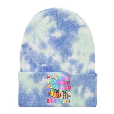 My Kindergarten Teacher Survived 100 Days Of Me Fun School Gift Tie Dye 12in Knit Beanie