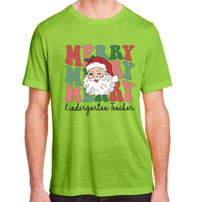 Merry Kindergarten Teacher Retro Groovy Santa Face Christmas Funny Gift Adult ChromaSoft Performance T-Shirt