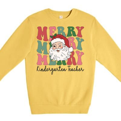 Merry Kindergarten Teacher Retro Groovy Santa Face Christmas Funny Gift Premium Crewneck Sweatshirt