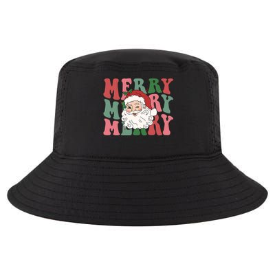 Merry Kindergarten Teacher Retro Groovy Santa Face Christmas Funny Gift Cool Comfort Performance Bucket Hat