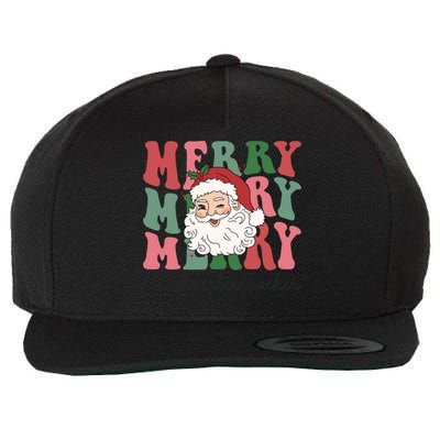 Merry Kindergarten Teacher Retro Groovy Santa Face Christmas Funny Gift Wool Snapback Cap