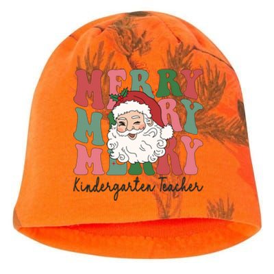 Merry Kindergarten Teacher Retro Groovy Santa Face Christmas Funny Gift Kati - Camo Knit Beanie