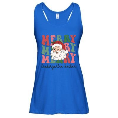 Merry Kindergarten Teacher Retro Groovy Santa Face Christmas Funny Gift Ladies Essential Flowy Tank