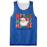 Merry Kindergarten Teacher Retro Groovy Santa Face Christmas Funny Gift Mesh Reversible Basketball Jersey Tank