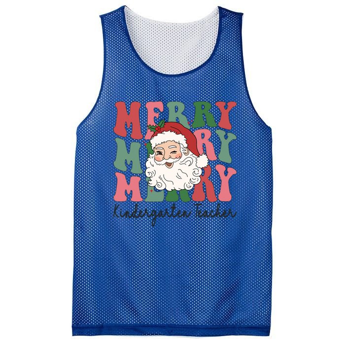 Merry Kindergarten Teacher Retro Groovy Santa Face Christmas Funny Gift Mesh Reversible Basketball Jersey Tank