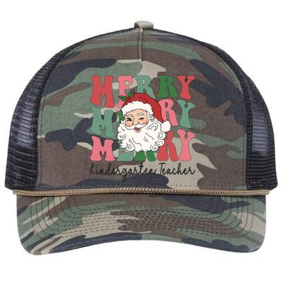 Merry Kindergarten Teacher Retro Groovy Santa Face Christmas Funny Gift Retro Rope Trucker Hat Cap