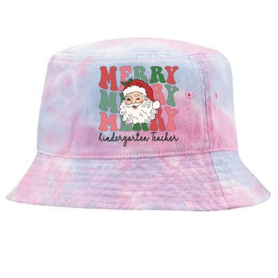 Merry Kindergarten Teacher Retro Groovy Santa Face Christmas Funny Gift Tie-Dyed Bucket Hat