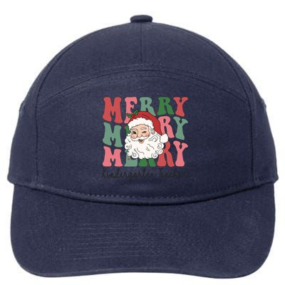 Merry Kindergarten Teacher Retro Groovy Santa Face Christmas Funny Gift 7-Panel Snapback Hat