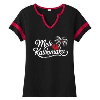 Mele Kalikimaka Tropical Christmas Hawaiian Xmas Design Ladies Halftime Notch Neck Tee