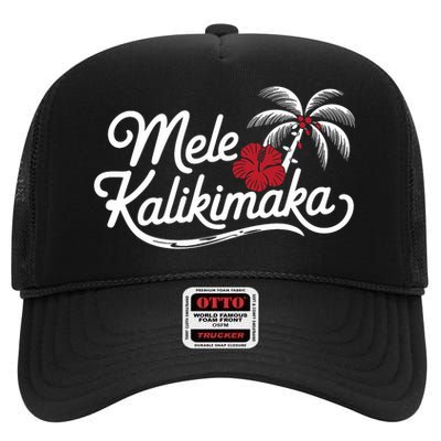 Mele Kalikimaka Tropical Christmas Hawaiian Xmas Design High Crown Mesh Back Trucker Hat