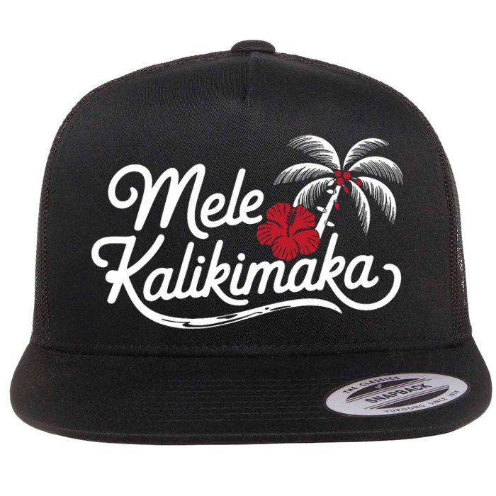 Mele Kalikimaka Tropical Christmas Hawaiian Xmas Design Flat Bill Trucker Hat