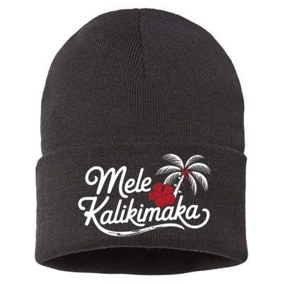 Mele Kalikimaka Tropical Christmas Hawaiian Xmas Design Sustainable Knit Beanie