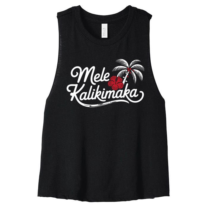 Mele Kalikimaka Tropical Christmas Hawaiian Xmas Design Women's Racerback Cropped Tank