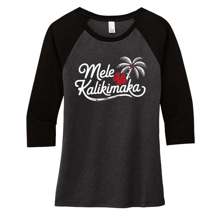 Mele Kalikimaka Tropical Christmas Hawaiian Xmas Design Women's Tri-Blend 3/4-Sleeve Raglan Shirt