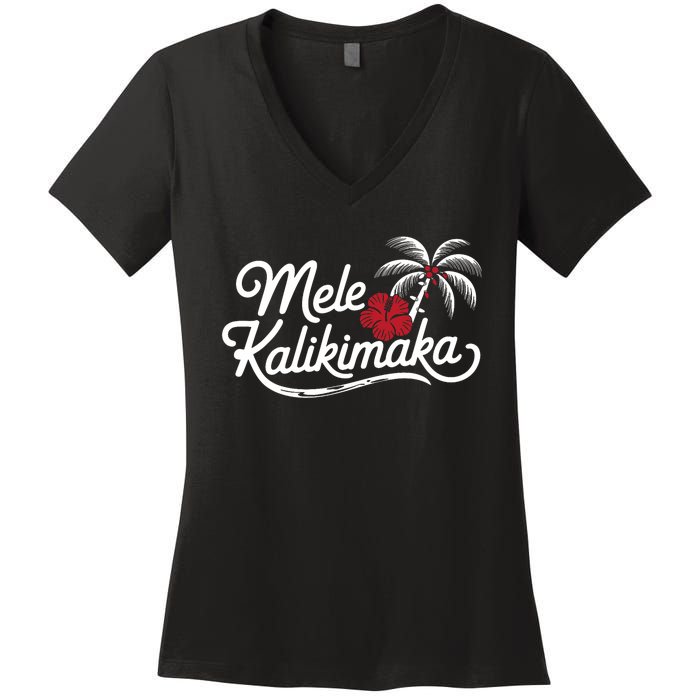 Mele Kalikimaka Tropical Christmas Hawaiian Xmas Design Women's V-Neck T-Shirt