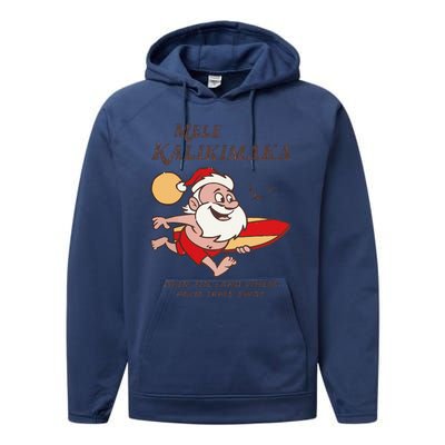 Mele Kalikimaka Tropical Christmas Hawaiian Santa Xmas Performance Fleece Hoodie