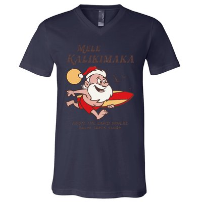 Mele Kalikimaka Tropical Christmas Hawaiian Santa Xmas V-Neck T-Shirt