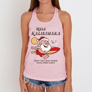 Mele Kalikimaka Tropical Christmas Hawaiian Santa Xmas Women's Knotted Racerback Tank