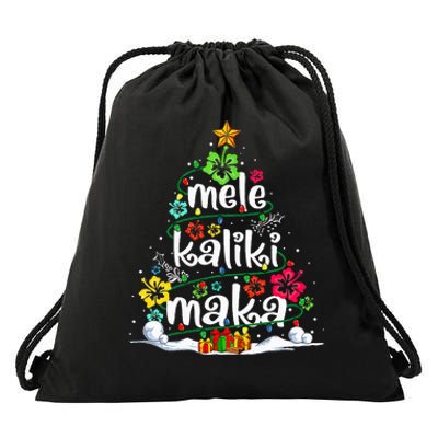 Mele Kalikimaka Tropical Christmas Hawaiian Santa Xmas Tree Drawstring Bag