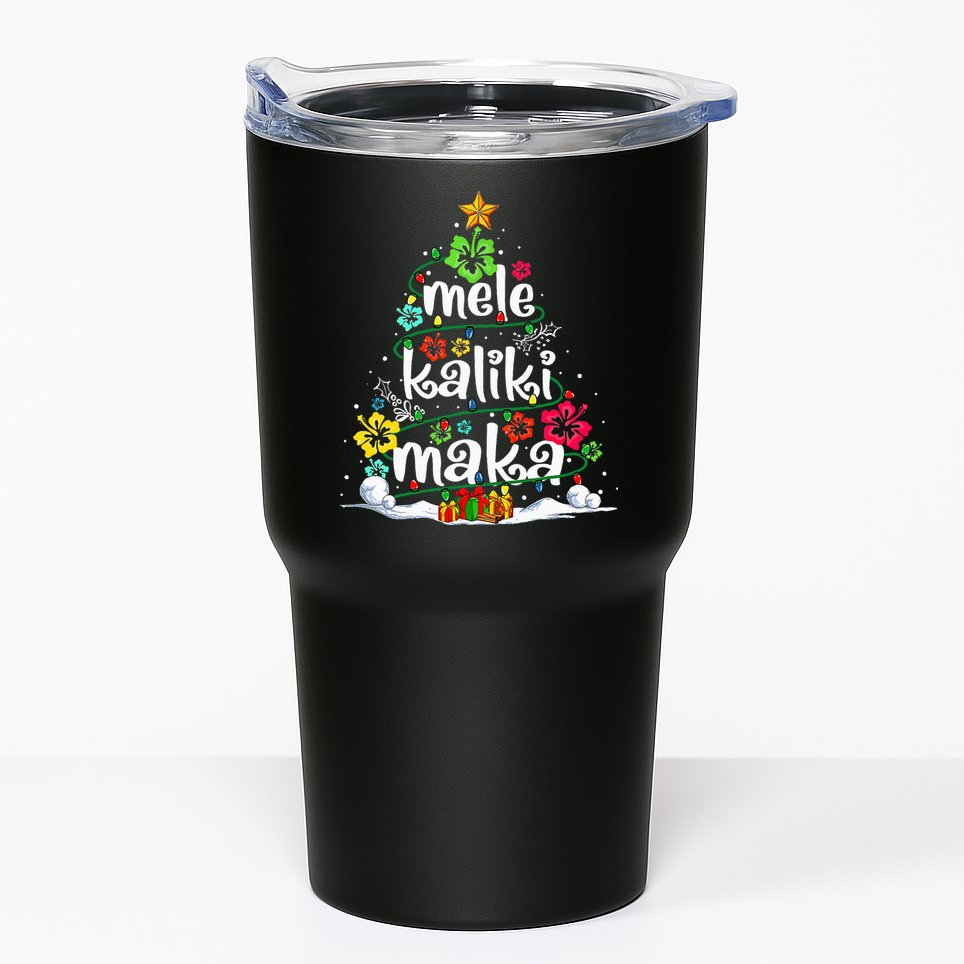 Mele Kalikimaka Tropical Christmas Hawaiian Santa Xmas Tree Tumbler