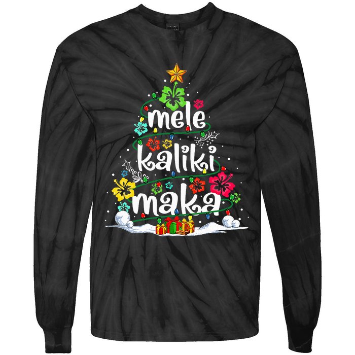 Mele Kalikimaka Tropical Christmas Hawaiian Santa Xmas Tree Tie-Dye Long Sleeve Shirt