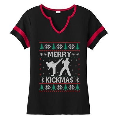 Merry Kickmas Taekwondo Christmas Ugly Sweater Xmas Funny Gift Ladies Halftime Notch Neck Tee