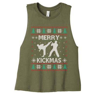 Merry Kickmas Taekwondo Christmas Ugly Sweater Xmas Funny Gift Women's Racerback Cropped Tank