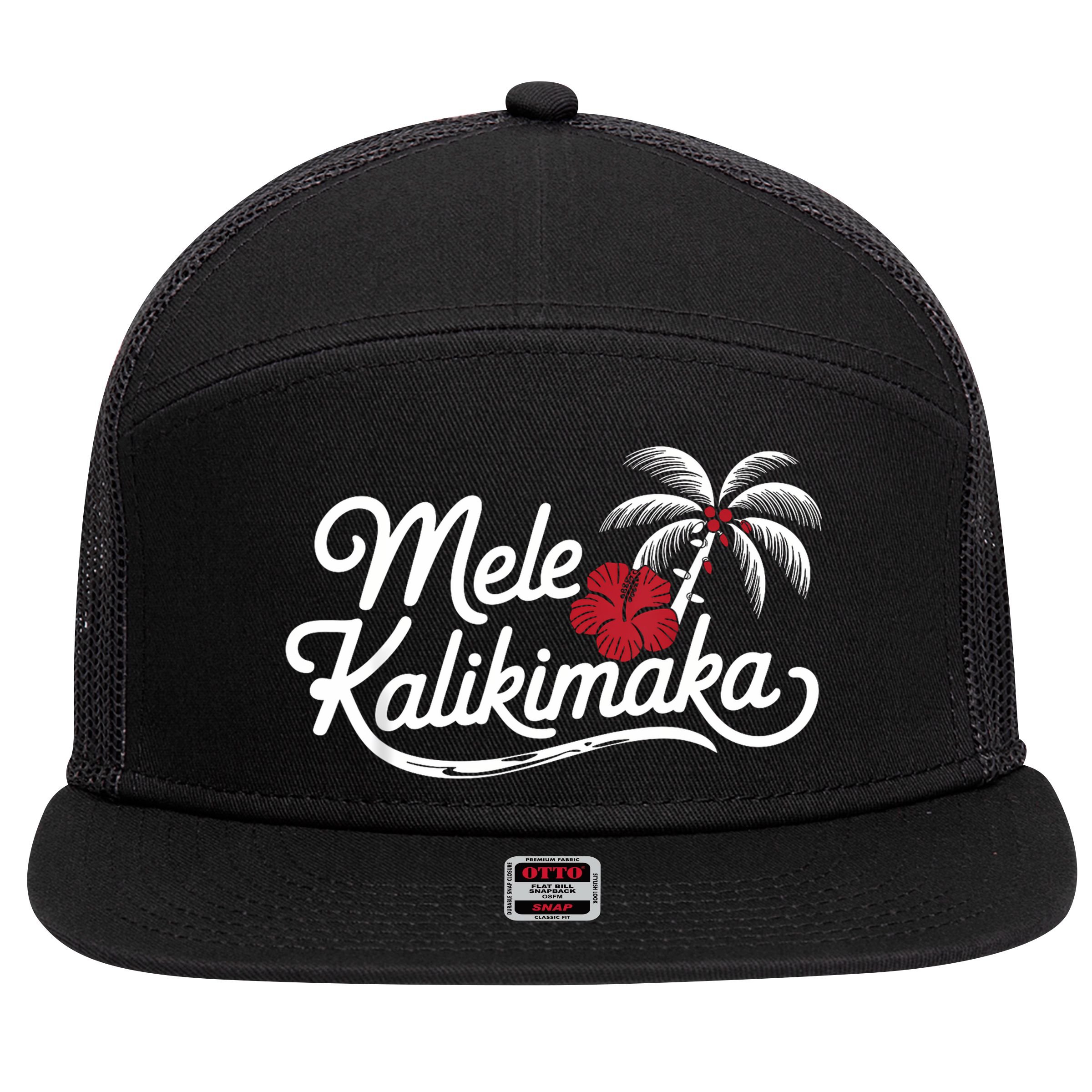Mele Kalikimaka Tropical Christmas Hawaiian Xmas 7 Panel Mesh Trucker Snapback Hat