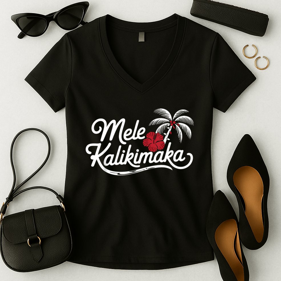 Mele Kalikimaka Tropical Christmas Hawaiian Xmas Women's V-Neck T-Shirt