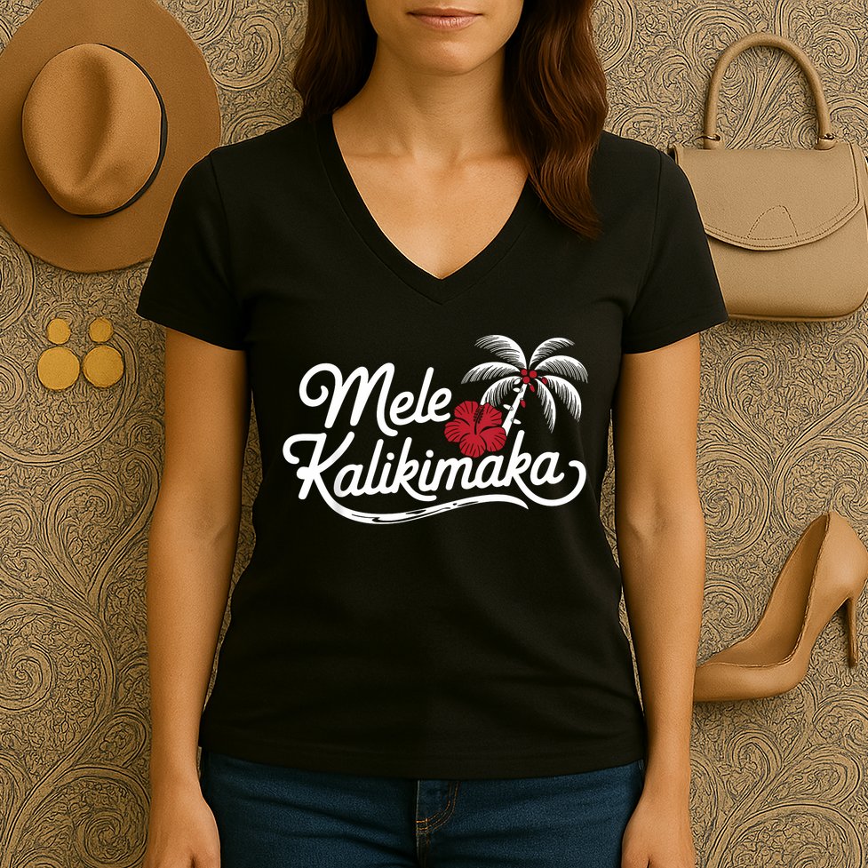 Mele Kalikimaka Tropical Christmas Hawaiian Xmas Women's V-Neck T-Shirt