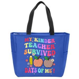 My Kindergarten Teacher Survived 100 Days Of Me Fun School Gift Zip Tote Bag