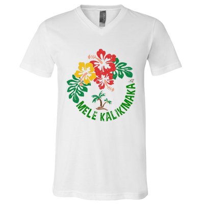 Mele Kalikimaka Tropical Christmas Hawaiian Xmas V-Neck T-Shirt