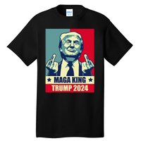 Maga King Trump 2024 Usa Trump Flipping Off American Flag Tall T-Shirt