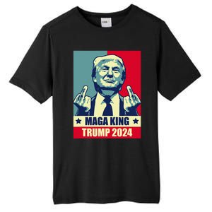 Maga King Trump 2024 Usa Trump Flipping Off American Flag Tall Fusion ChromaSoft Performance T-Shirt