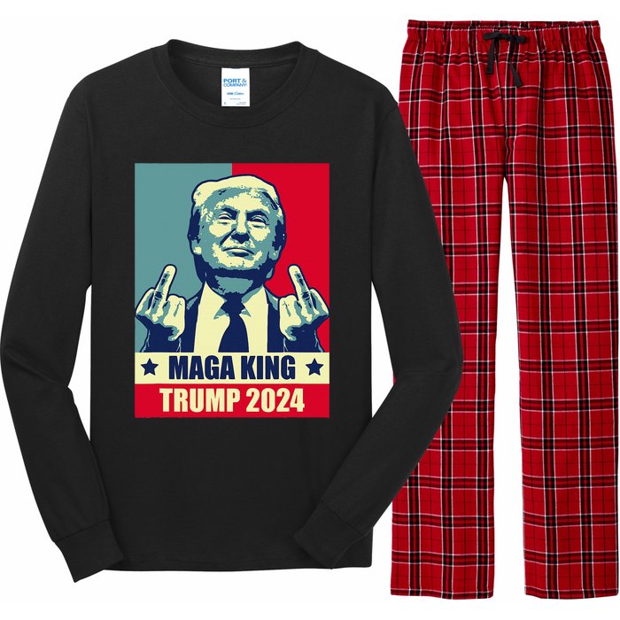 Maga King Trump 2024 Usa Trump Flipping Off American Flag Long Sleeve Pajama Set