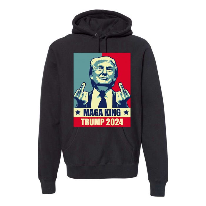 Maga King Trump 2024 Usa Trump Flipping Off American Flag Premium Hoodie