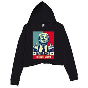 Maga King Trump 2024 Usa Trump Flipping Off American Flag Crop Fleece Hoodie