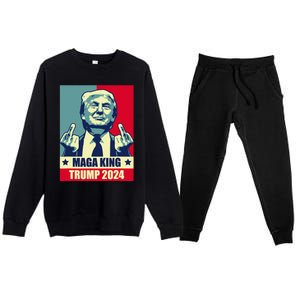 Maga King Trump 2024 Usa Trump Flipping Off American Flag Premium Crewneck Sweatsuit Set