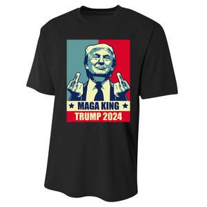 Maga King Trump 2024 Usa Trump Flipping Off American Flag Performance Sprint T-Shirt