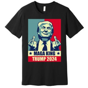 Maga King Trump 2024 Usa Trump Flipping Off American Flag Premium T-Shirt