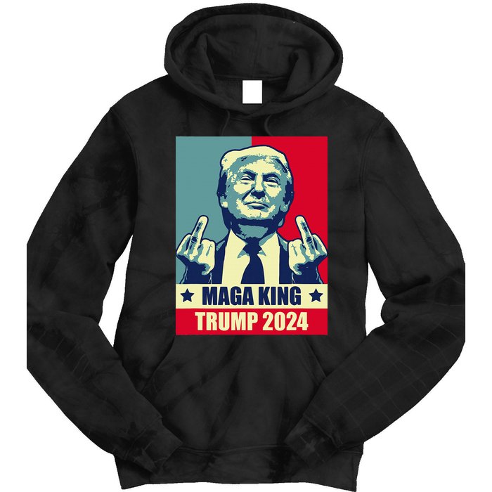 Maga King Trump 2024 Usa Trump Flipping Off American Flag Tie Dye Hoodie